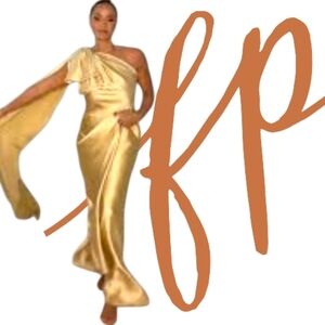 FP x Ripley Rader Throwback Metallic Gold Foil Jersey One Shoulder Gown NWT Sz 1